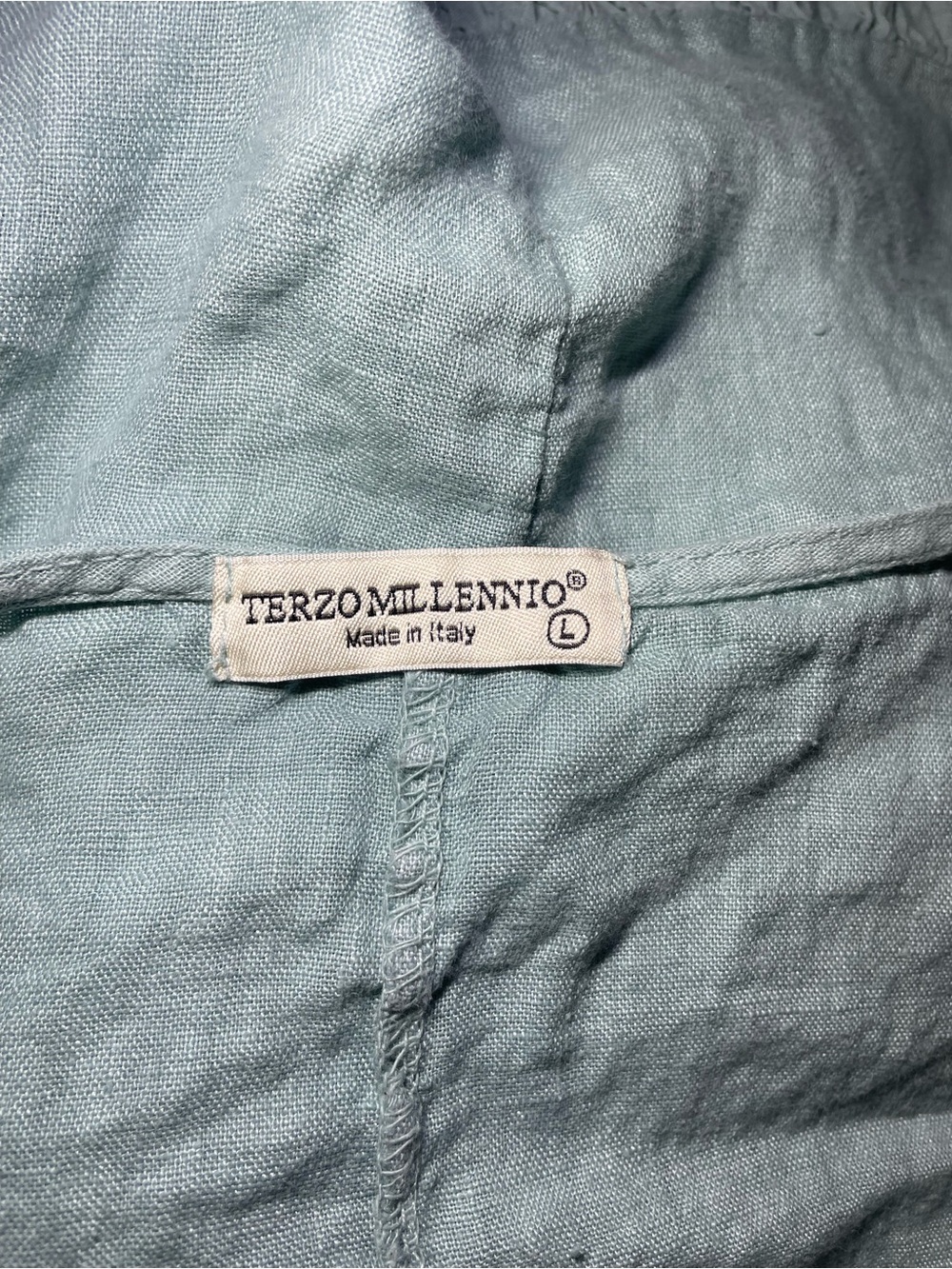 Made in Italy Linen Ruffle Hem Top Size L Sage Green Boho Coastal Cottagecore - Picture 3 of 5